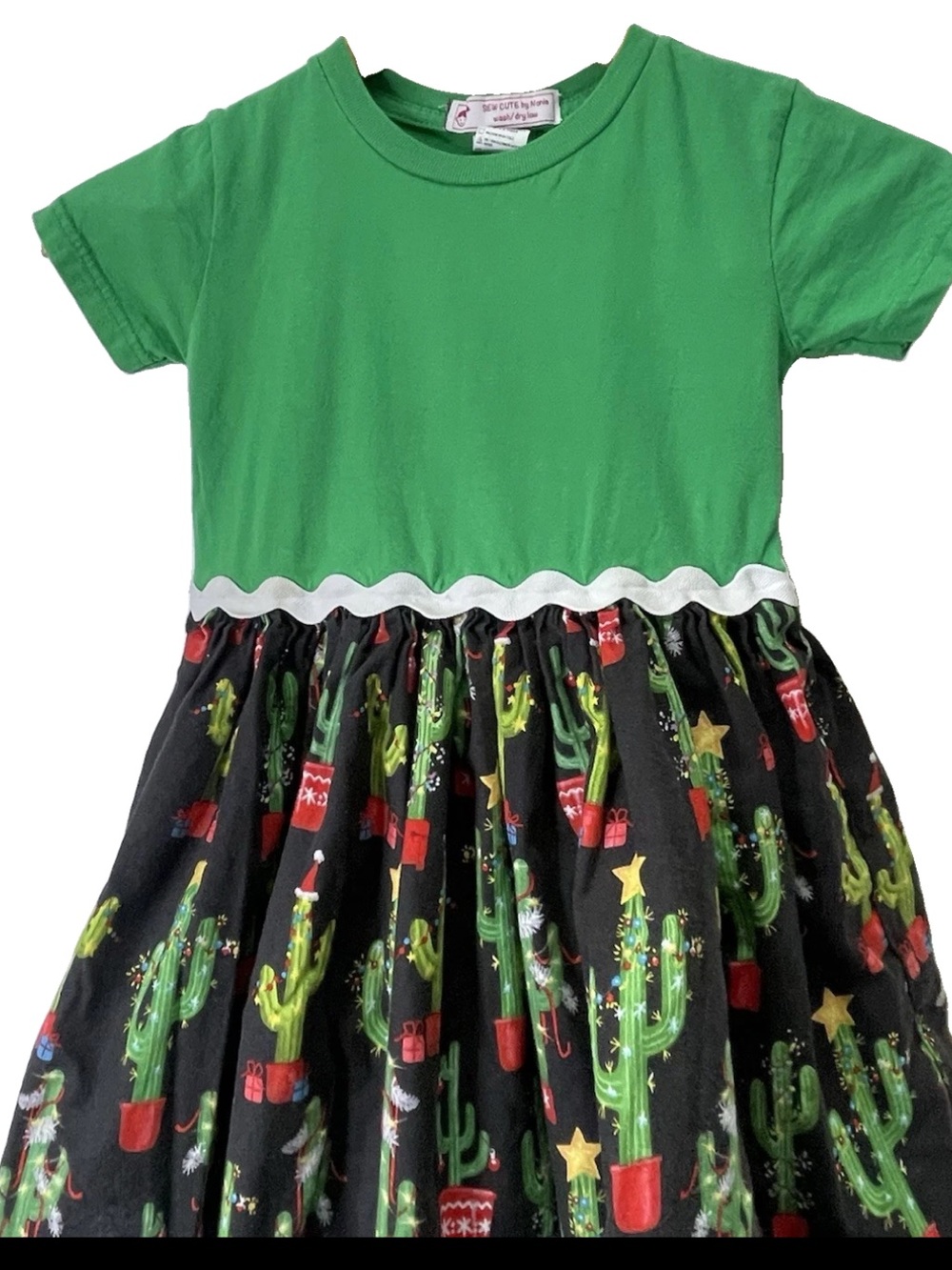Sew Cute by Nonie Girls Christmas Dress 3T Green Cactus Holiday Boutique